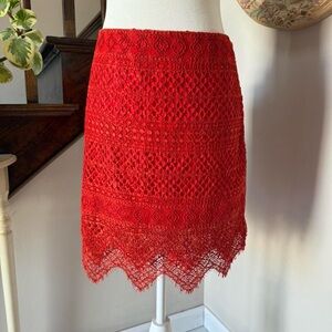Banana Republic Vibrant Red Lace Pencil Skirt